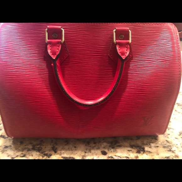 Red Louis Vuitton Speedy 25 Epi Handbag Purse Tote - Picture 6 of 8